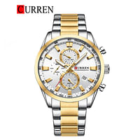 CURREN 8445 Original Brand Stainless Steel Band Wrist Watch For Men -GOLD/SILVER