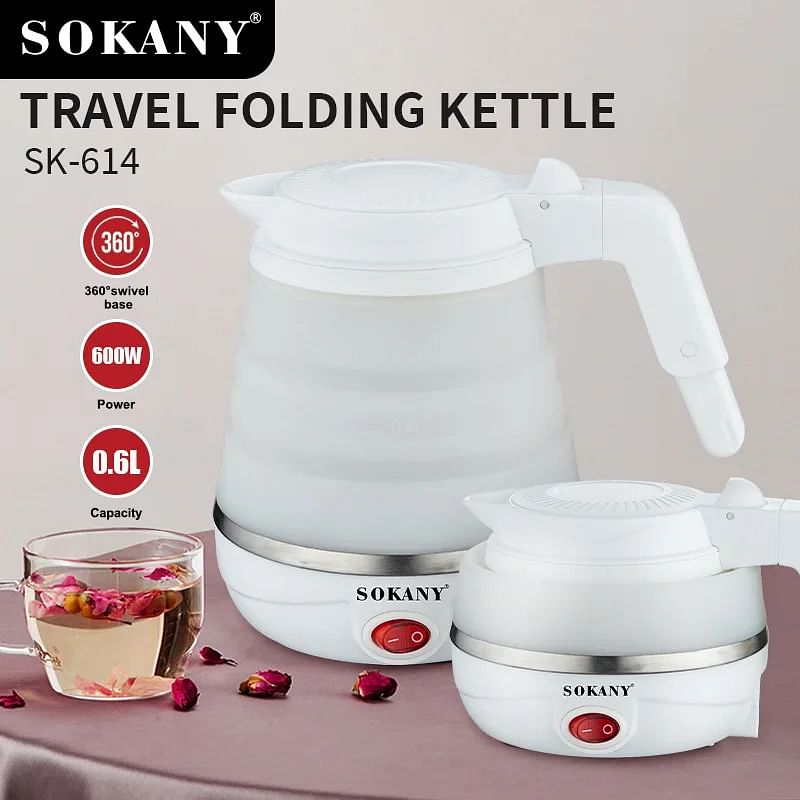 sokany Portable Folding Kettle Electric Coffee Maker Tea Milk Heating Boiling Pot Outdoor Easy to Carry Water Boiler 220V 0.6L - White