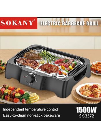 SOKANY Electric Best Quality Barbecue Grill, 1500 Watt, Versatile For Meat, Vegetables, Fish And Grilled Dishes (SK-3572)