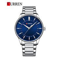 Curren 8430 Original Brand Stainless Steel Band Wrist Watch For Men / Silver and Blue Dial