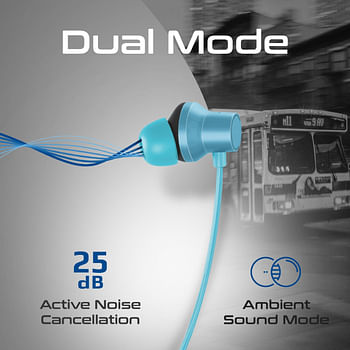 Promate Wireless Neckband Earphones, HD Active Noise Cancelling Bluetooth Earphones with Anti-Slip Neckband, Lightweight Design, IPX4 Sweat-Resistance and 35H Long Playtime for iPhone 14, Galaxy S23, Velcon.BLUE