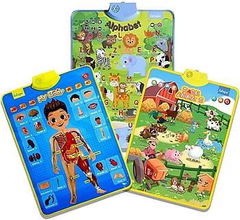 UKR Electronic Interactive Talking Poster Wall Chart Pack of 3 (My Body,Farm Animals,Animal Alphabet)