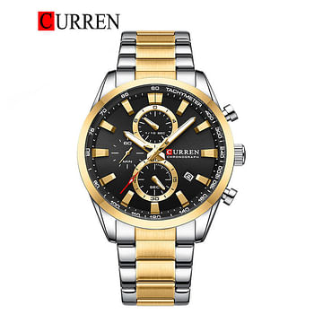 Curren 8445 Original Brand Stainless Steel Band Wrist Watch For Men - Gold and Silver