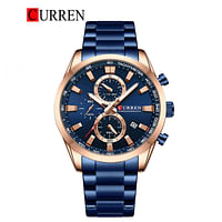 Curren 8445 Original Brand Stainless Steel Band Wrist Watch For Men Blue