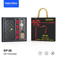 Haino Teko Germany GP 25 Valued Combo with Wallet Watch and TWS Earphone, Gold and Silver