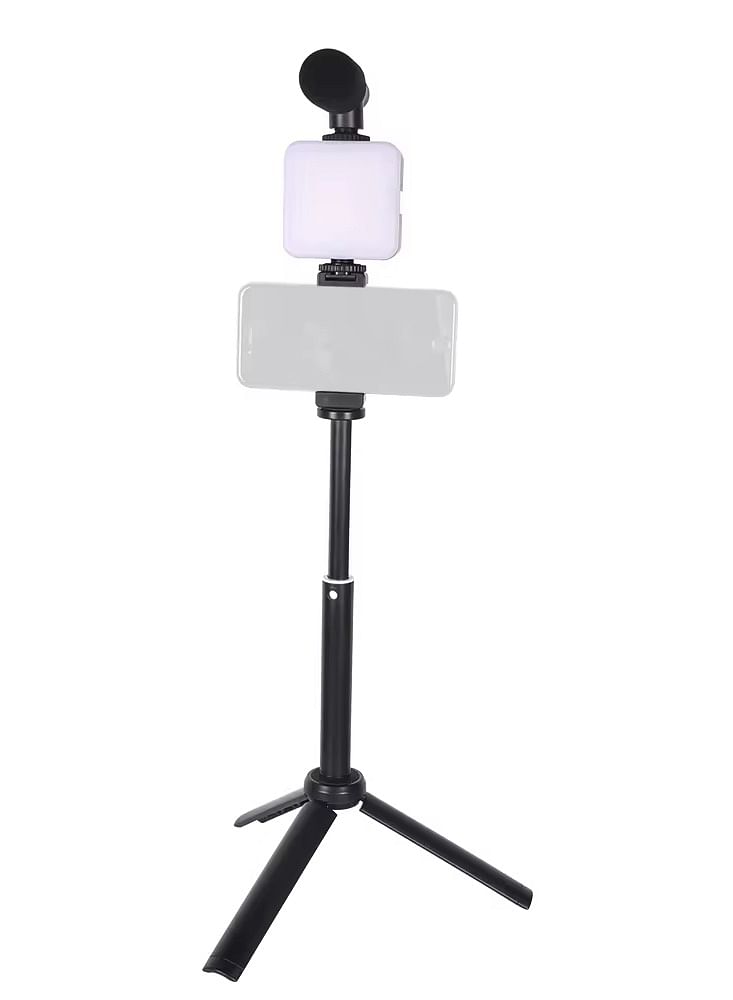 Vlogging kit 6 in 1 Combo Shotgun Microphone, Selfie Light, Tripod Stand Adjustable, Mobile Holder, Shock Mount, Noise Cancellation Foam Vlog Kit for Recording, YouTube, Reels Photography - AY-49T