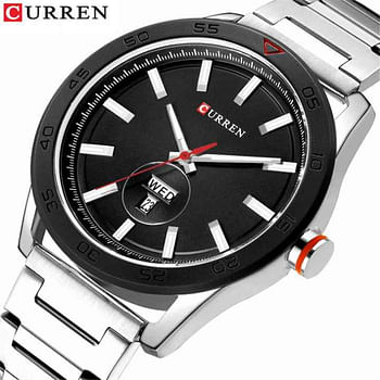 Curren 8331 Original Brand Stainless Steel Band Wrist Watch For Men - Silver and Black Dial