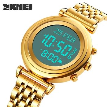 SKMEI 1892 Muslim Digital Watch Women Led Light Display Sport Watch Pilgrimage Time Reminder Qibla Direction Function Watch Gold