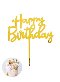 Happy Birthday Cake Topper Mirrored Acrylic Cupcake Topper for Kids Perfect for Decorations and Party Supplies Golden