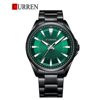 Curren 8424 Original Brand Stainless Steel Band Wrist Watch For Men - Black and Green