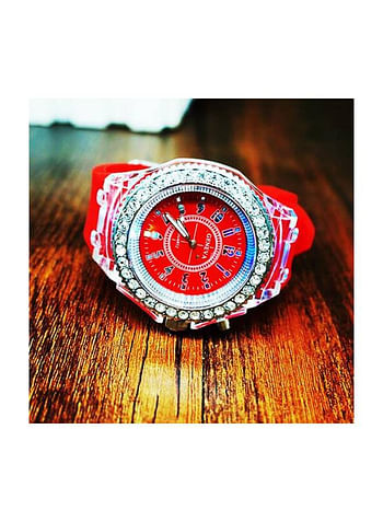 Geneva Wrist  Watch with Analog Quartz Movement and Colorful LED Lights Water Resistance 30M-Red