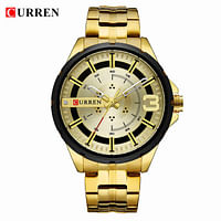 CURREN 8333 Original Brand Stainless Steel Band Wrist Watch For Men Gold