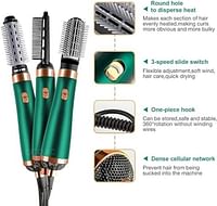 Electric Hair Dryer Blow Dryer Comb Rotating Hot Air Brush 3 In 1 Hairdryer Hair Blower Brush Hair Curler Auto Curling Iron (Green)