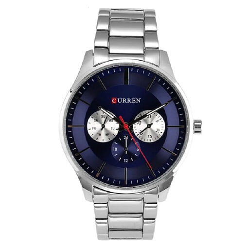 Curren 8282 Silver Chain Blue Multi-Hand Dial Wrist Watch