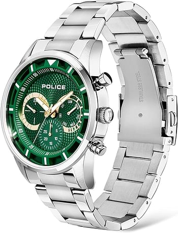 Police PEWJK2014301 Men's Analogue Quartz Watch with Stainless Steel Strap - Silver and Green Dial