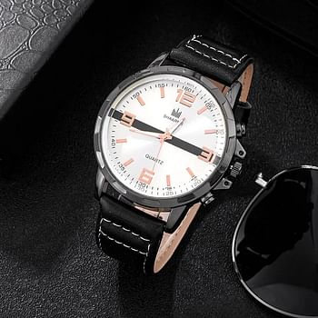 6 Pcs Men Gift Set Watch Glasses Pen Keychain Belt Wallet