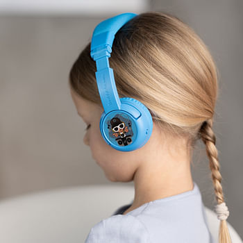 ONANOFF BuddyPhones Play Plus Wireless Bluetooth for Kids | Safe Volume w/ Study Mode 20 Hrs Battery Built-in Mic | Wired or Wireless | Adjustable Foldable for Phone, Tablet, e-learning - Cool Blue