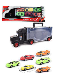 لعبة شاحنة النقل من وي هابي مع 6 سيارات للأولاد والبنات،   مرآب متنقل كبير - هدية رائعة للأطفال الصغار والأطفال بعمر 3 سنوات فما فوق، أسود