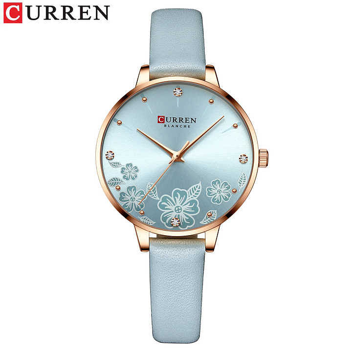 Curren 9068 Original Brand Leather Straps Wrist Watch For Women / Pasel Blue