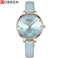 Curren 9068 Original Brand Leather Straps Wrist Watch For Women / Pasel Blue