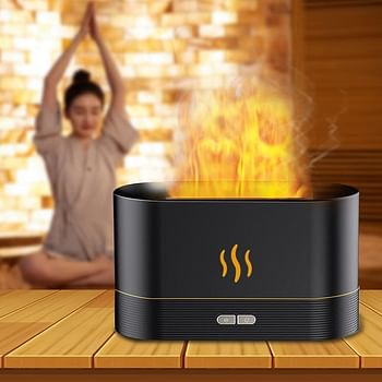 Flame Aroma Diffuser with Flame Light, Mist Humidifier Aromatherapy Diffuser with Waterless Auto-Off Protection for Spa Home Yoga Office Bedroom (Black)