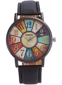 Sonsdo Boys and Girls Leather Retro Style Dial Student Watch – Black