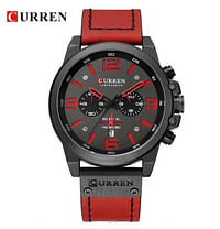 Curren 8314 Original Brand Leather Straps Wrist Watch For Men - Red and Black