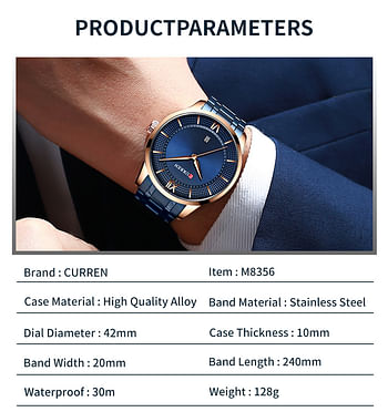 CURREN 8356 Luxury Business Male Stainless Steel Band Date Clock Fashion Quartz Watches For Men