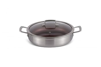 Edenberg 28CM SHALLOW POT WITH LID WINE HONEY COMB COATING - NON-STCK SCRATCH FREE Three layers, STAINLESS STEEL+ALUMINIUM+STAINLESS STEEL