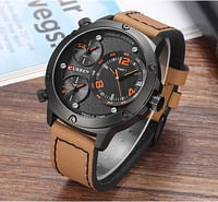 Curren 8262 Original Brand Leather Straps Wrist Watch For Men - Beige and Black