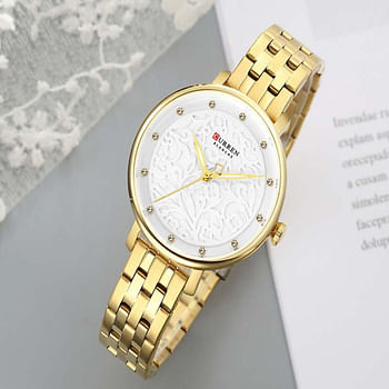 Curren 9046 Original Brand Stainless Steel Band Wrist Watch For Women / Gold