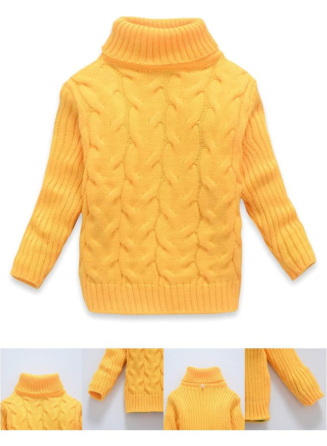 We Happy Baby Boys Girls Sweater Kids Cable Knit Turtleneck Long Sleeve Chunky Warm Pullover Top -Yellow- 1 to 2Y