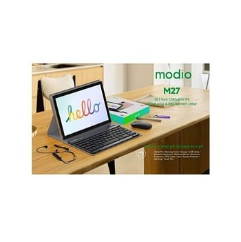 MODIO M27 Title Modio M27 Android Tablet PC 10.1 Inch Dual Sim and Dual Camera with Wireless Keyboard and Mouse 8GB RAM 256GB ROM Gold