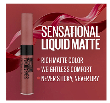 Maybelline New York Lipstick, Matte Finish, Non-Sticky and Non-Drying, Sensational Liquid Matte, NU04 Bare Temptation