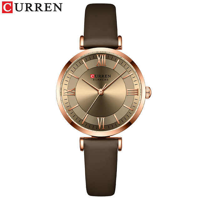 Curren 9079 Original Brand Leather Straps Wrist Watch For Women / Brown