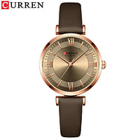 Curren 9079 Original Brand Leather Straps Wrist Watch For Women / Brown