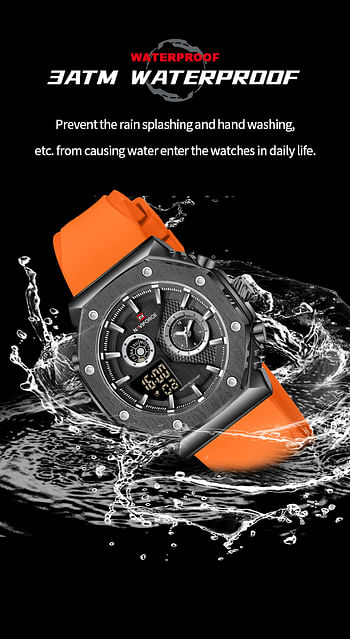 NAVIFORCE New Arrival 2023 NF9216T Casual Sport Men's Watch Digital Alarm Man Clock Durable Silicone Waterproof Luminous Men Quartz Wristwatches - B/B/O