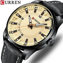 Curren 8390 Original Brand Leather Straps Wrist Watch For Men Black/Yellow