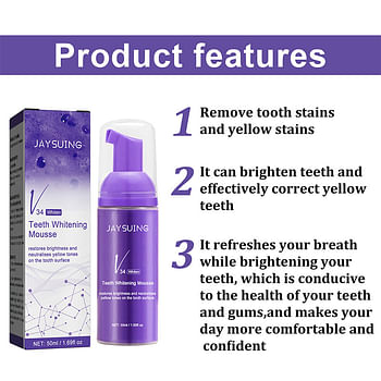 V34 Teeth Whitening and Deep Cleaning Mousse Toothpaste | Toothpaste Mousse Cleaning Whitening Remove Yellow Teeth Remove Tooth Stains Prevent Tooth Decay - 50ml