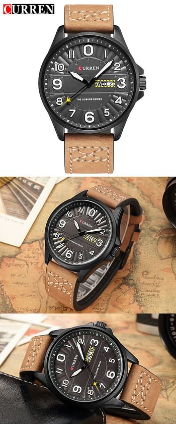 Curren 8269 Luxury Men Wristwatch Leather Business Date Week Sports Japan Movement Quartz Watches Men Brown and Black