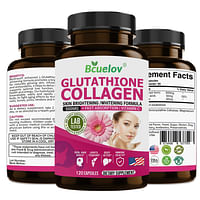 Glutathione Collagen Antioxidant With Vitamin C - Brightening & Anti-Aging Formula For Skin, Nails, Hair | Liver Detox, Brain & Immune Support - 60 Capsules