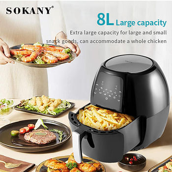 Sokany Oil Free Healthy Air Frying Pan with Digital Touch Screen  8 Liter SK-8014