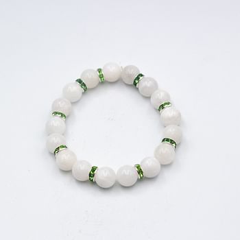 Moonstone Crystal Bracelet 10mm - White Color Beads with Green