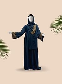 Al-Zahra stylish abaya design black with golden beads - ilaa shop