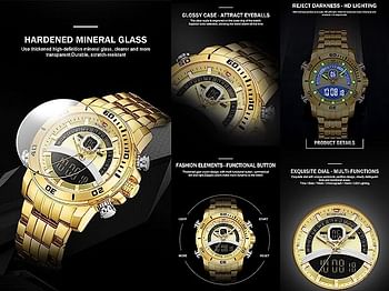NAVIFORCE Men's Stainless Steel Analog & Digital Wrist Watch NF9181S G/G - 45 mm - Gold