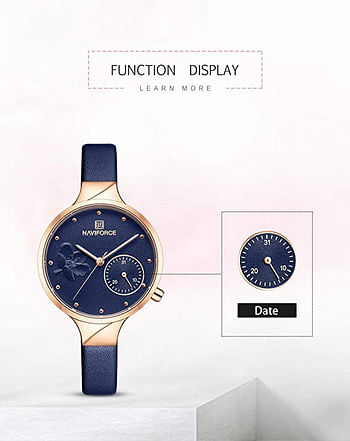 NAVIFORCE NF5001 Women Fashion  Quartz Watch Lady Leather Watchband High Quality Casual Waterproof Wristwatch Yellow