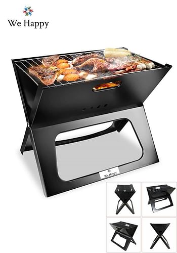 We Happy Portable Outdoor Barbecue X Type Charcoal Grill | Foldable & Easy to Use