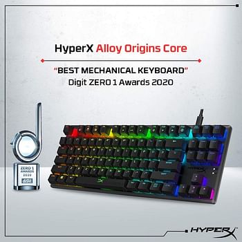 Hyperx Alloy Origins Core - Tenkeyless Mechanical Gaming Keyboard, Software Controlled Light & Macro Customization, Compact Form Factor, RGB Led Backlit, Linear HyperX Red Switch