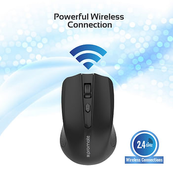 Promate 2.4GHz Wireless Mouse, Portable Optical Wireless Mouse with USB Nan Receiver 10m Working Distance, Auto Sleep Function and 3 Adjustable DPI Level for Mac OS, Windows, Android, Clix-8 Black