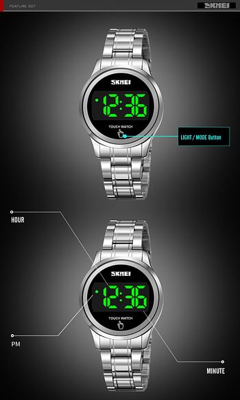 SKMEI 1737 Digital Watch Waterproof Touch Screen Luminous Display - Silver